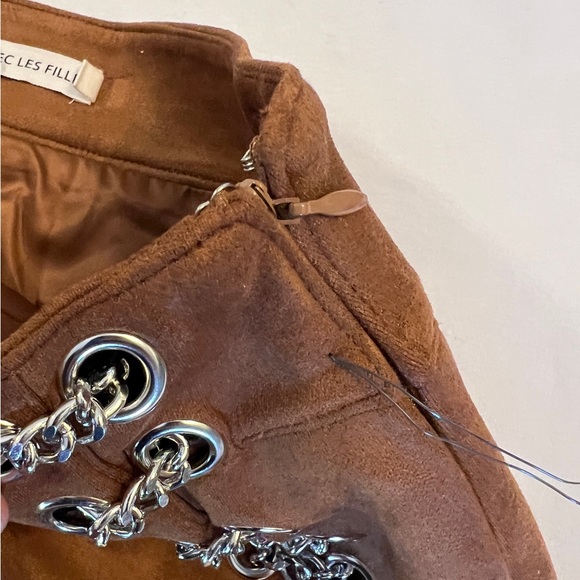 AVEC LES FILLES New Small Leather Zip-Up Chain Wrap Mini Skirt Small Retro suede - Picture 3 of 10